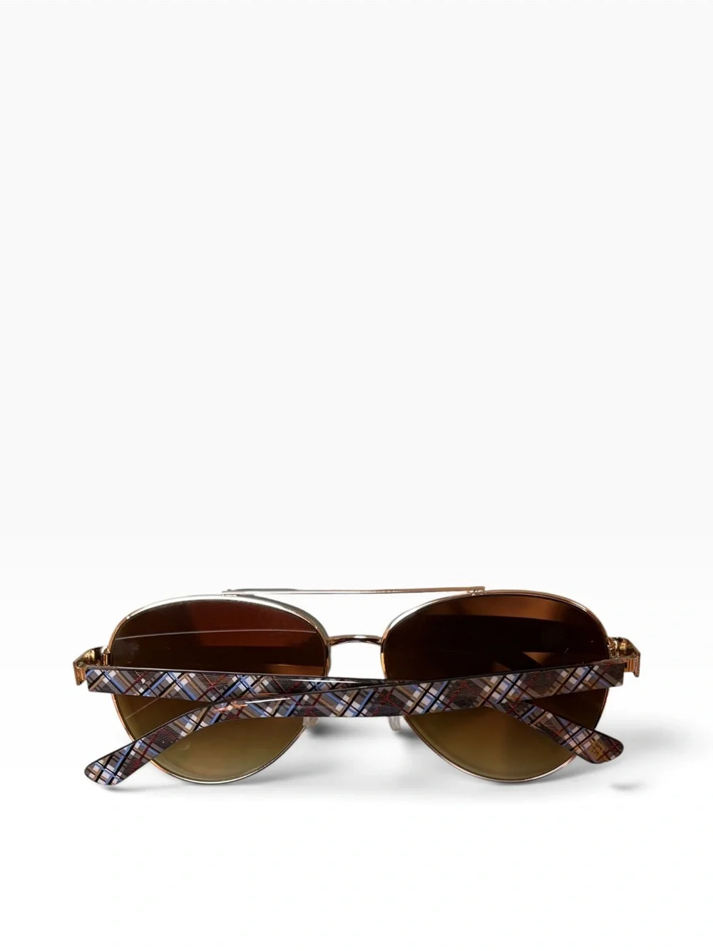Vera Bradley Loren Perfectly Plaid Gradient Aviator Sunglasses Gold Frame UV 400